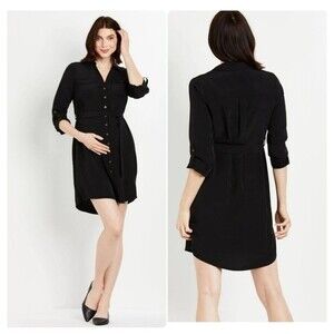 Motherhood Maternity Size XL Black Roll Tab Sleeve Belted Shirt Dress
